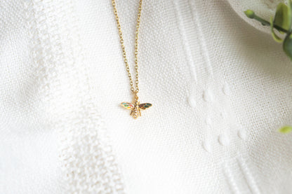 Small Colorful Gold Bee Necklace