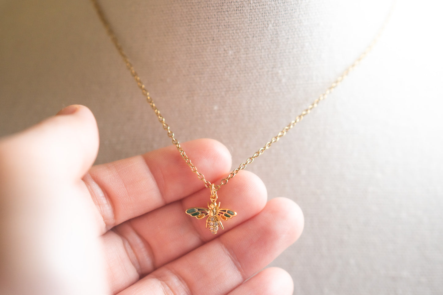 Small Colorful Gold Bee Necklace