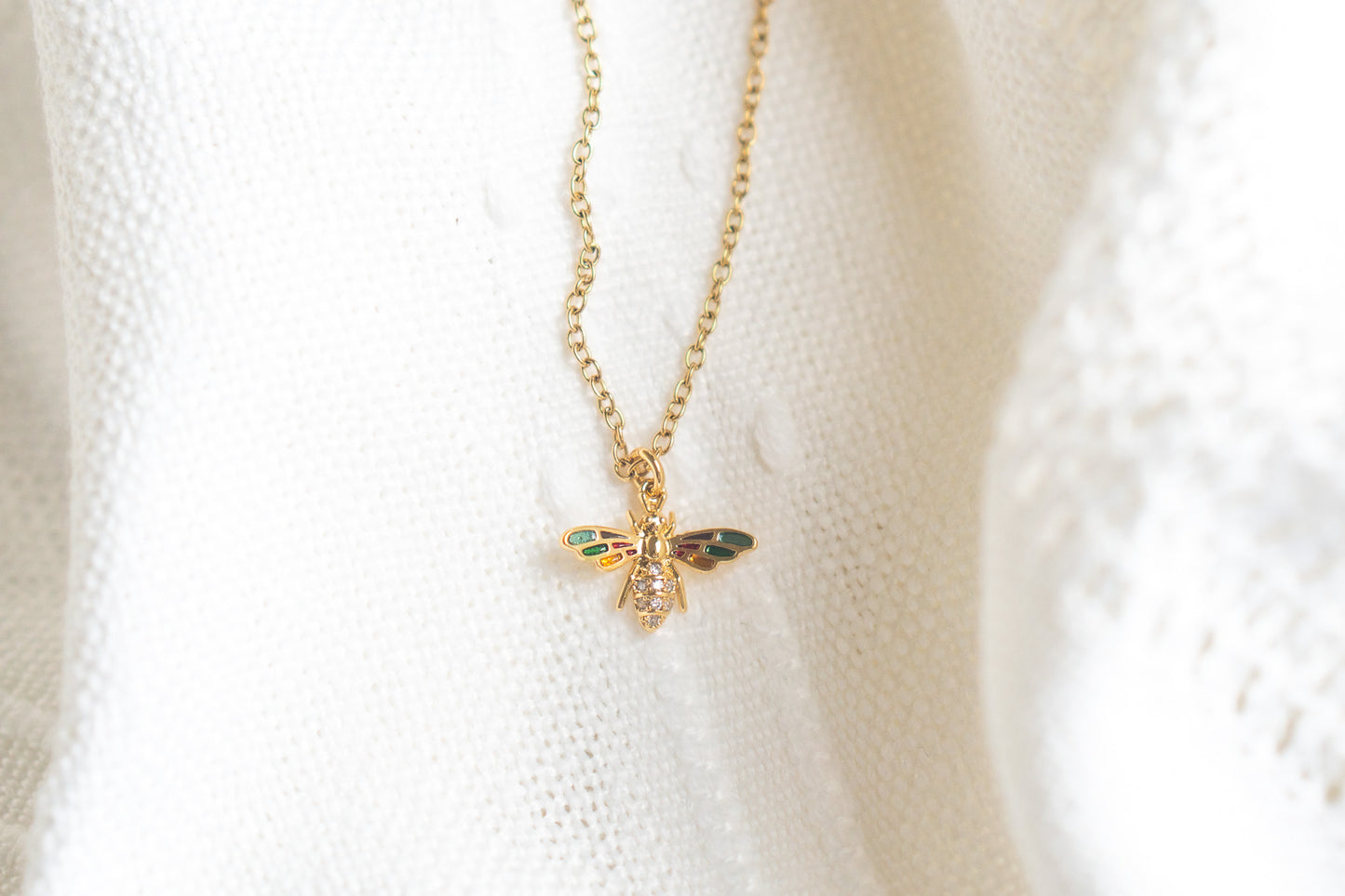 Small Colorful Gold Bee Necklace