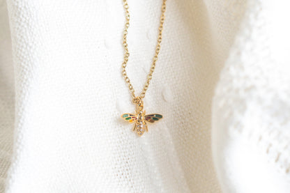 Small Colorful Gold Bee Necklace