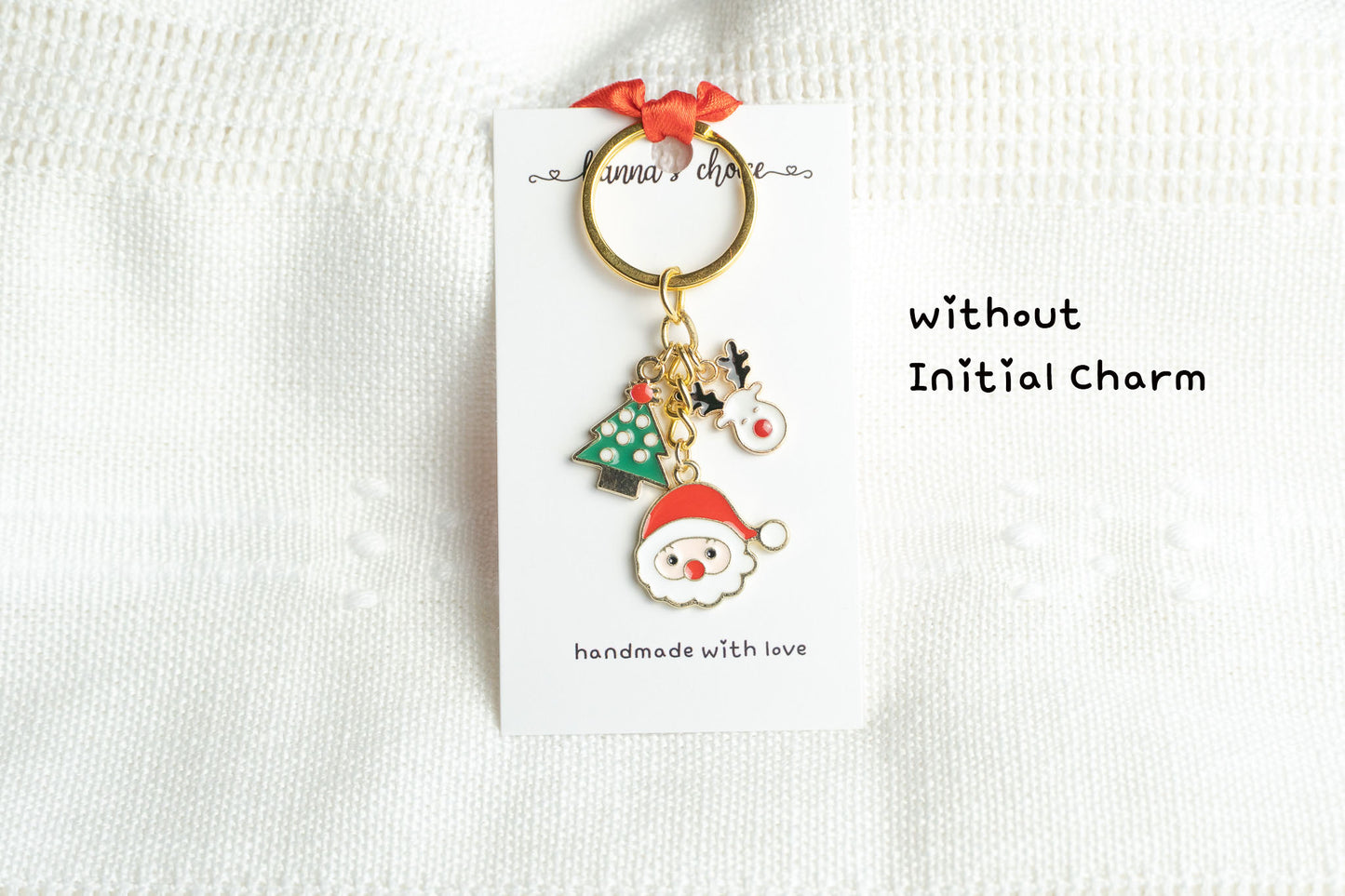 Christmas Charm Keychain • Santa, Tree, Reindeer, Personalized Initial Keychain
