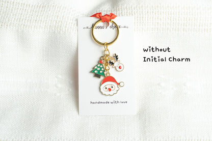 Christmas Charm Keychain • Santa, Tree, Reindeer, Personalized Initial Keychain