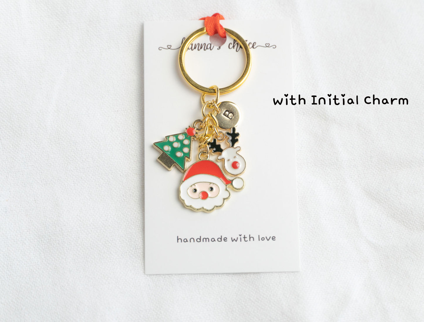 Christmas Charm Keychain • Santa, Tree, Reindeer, Personalized Initial Keychain