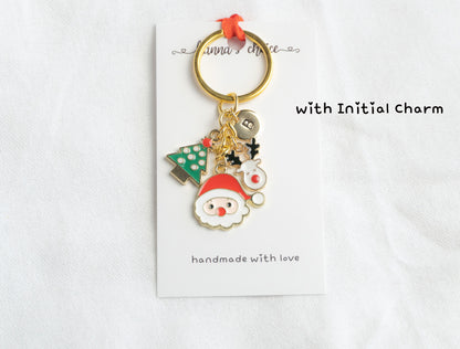 Christmas Charm Keychain • Santa, Tree, Reindeer, Personalized Initial Keychain