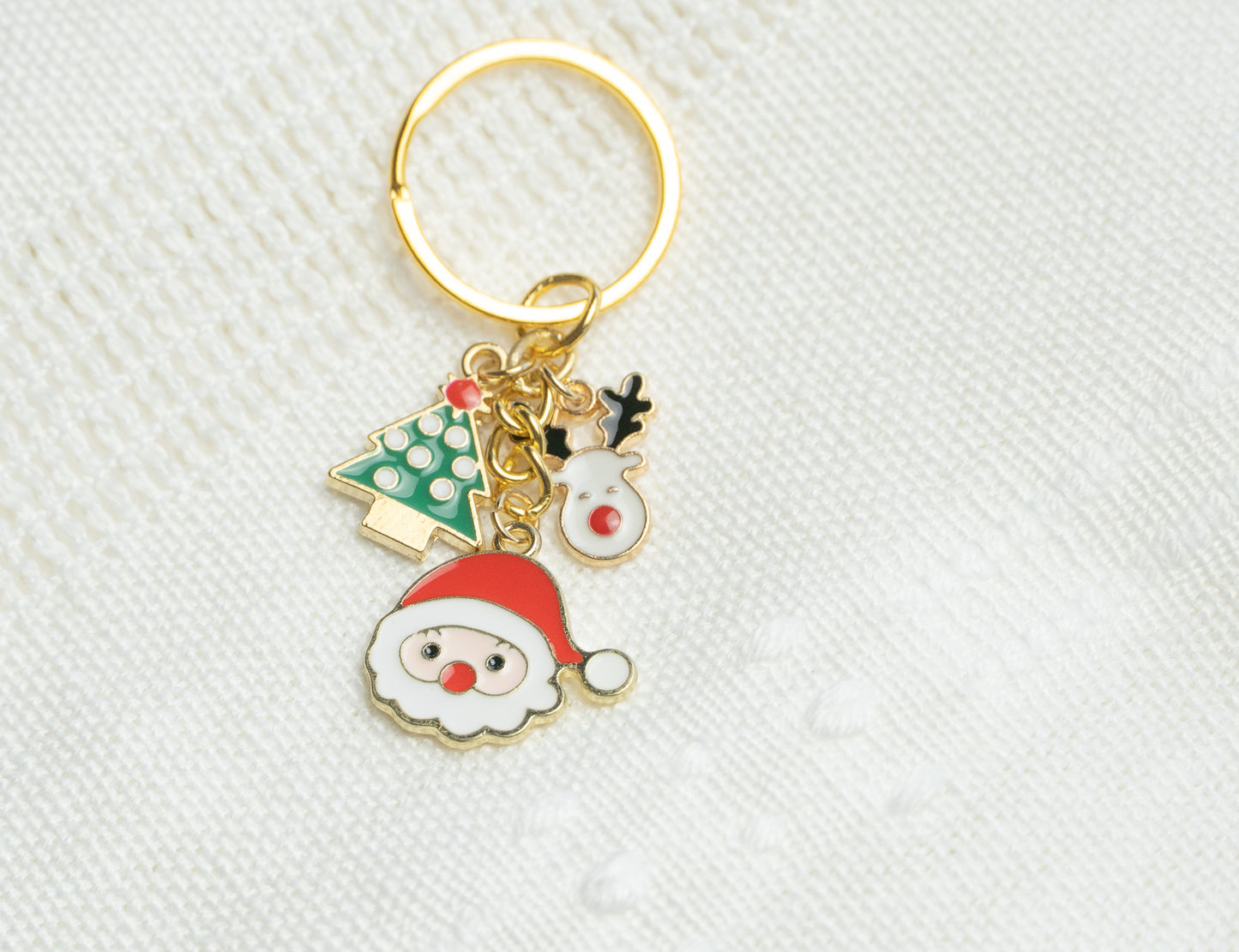 Christmas Charm Keychain • Santa, Tree, Reindeer, Personalized Initial Keychain