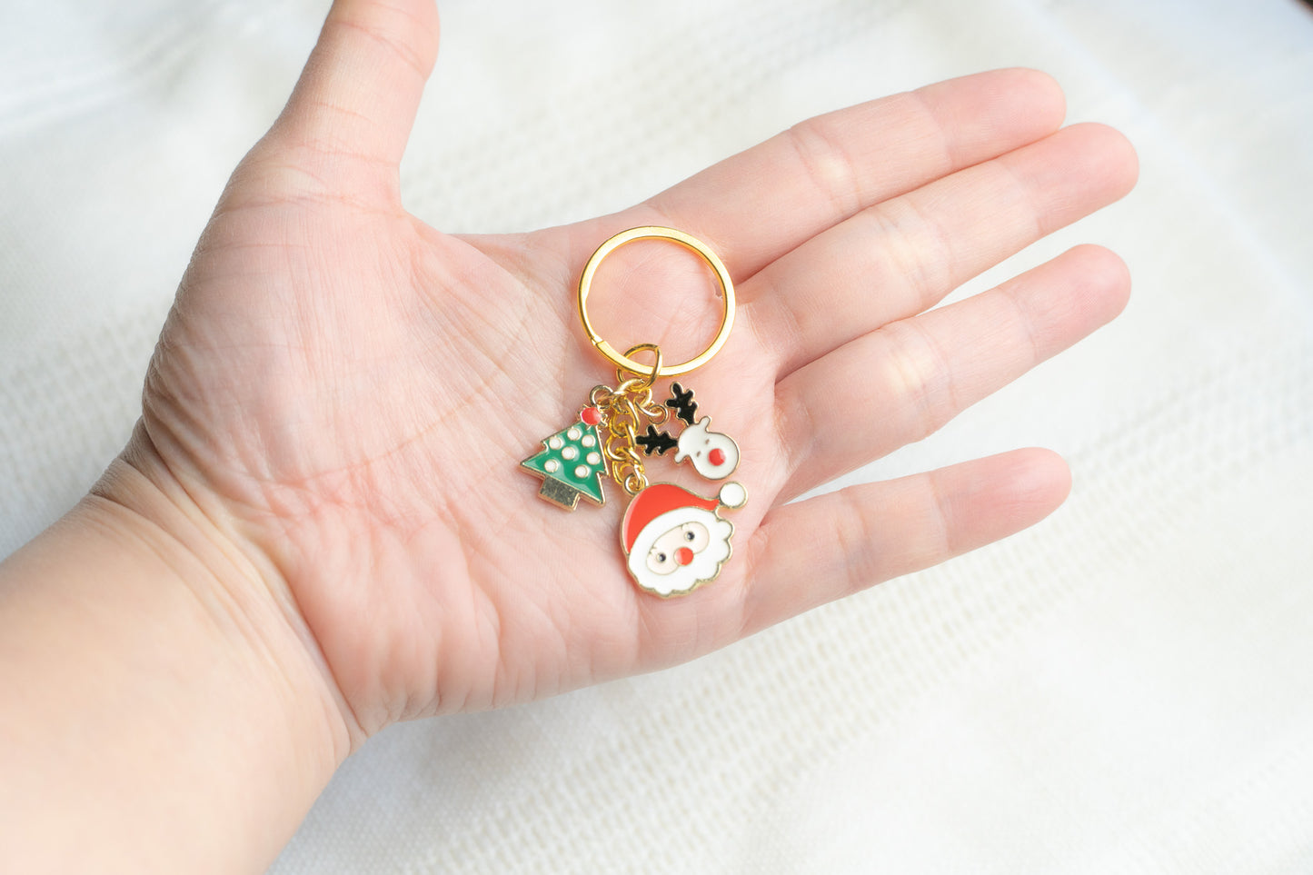 Christmas Charm Keychain • Santa, Tree, Reindeer, Personalized Initial Keychain