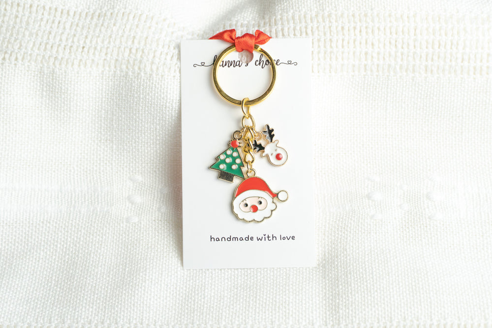 Christmas Charm Keychain • Santa, Tree, Reindeer, Personalized Initial Keychain