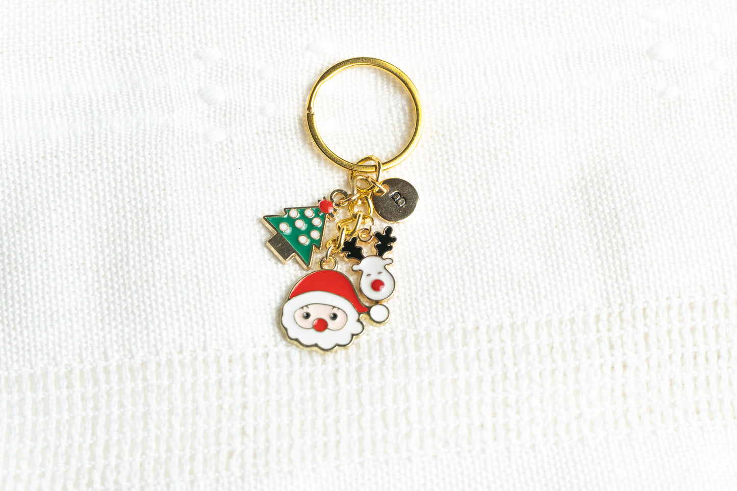 Christmas Charm Keychain • Santa, Tree, Reindeer, Personalized Initial Keychain