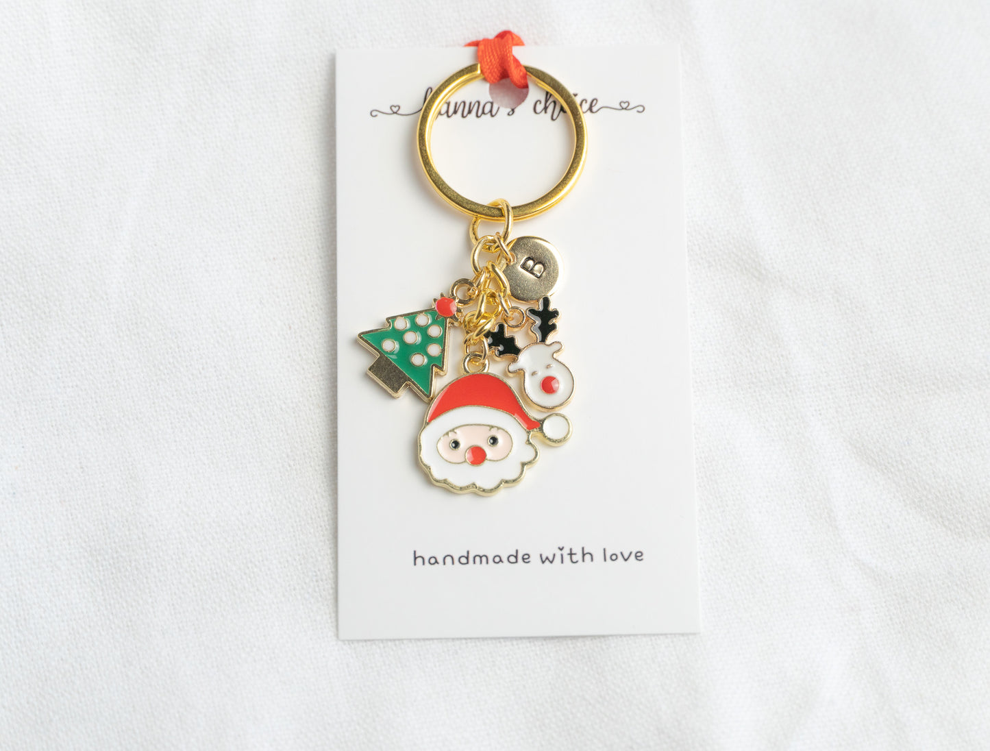 Christmas Charm Keychain • Santa, Tree, Reindeer, Personalized Initial Keychain