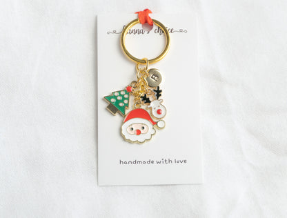 Christmas Charm Keychain • Santa, Tree, Reindeer, Personalized Initial Keychain