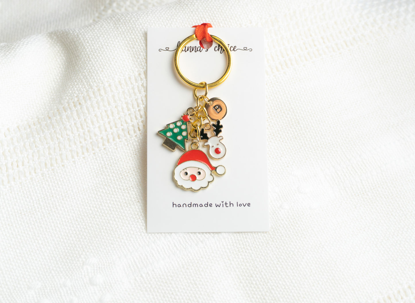 Christmas Charm Keychain • Santa, Tree, Reindeer, Personalized Initial Keychain