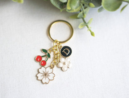 Cherry and Flower charm Keychain