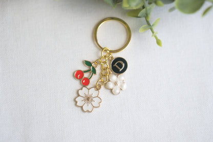 Cherry and Flower charm Keychain