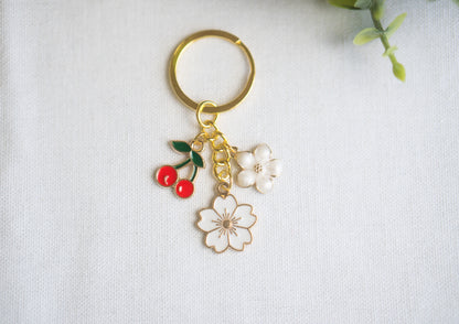 Cherry and Flower charm Keychain