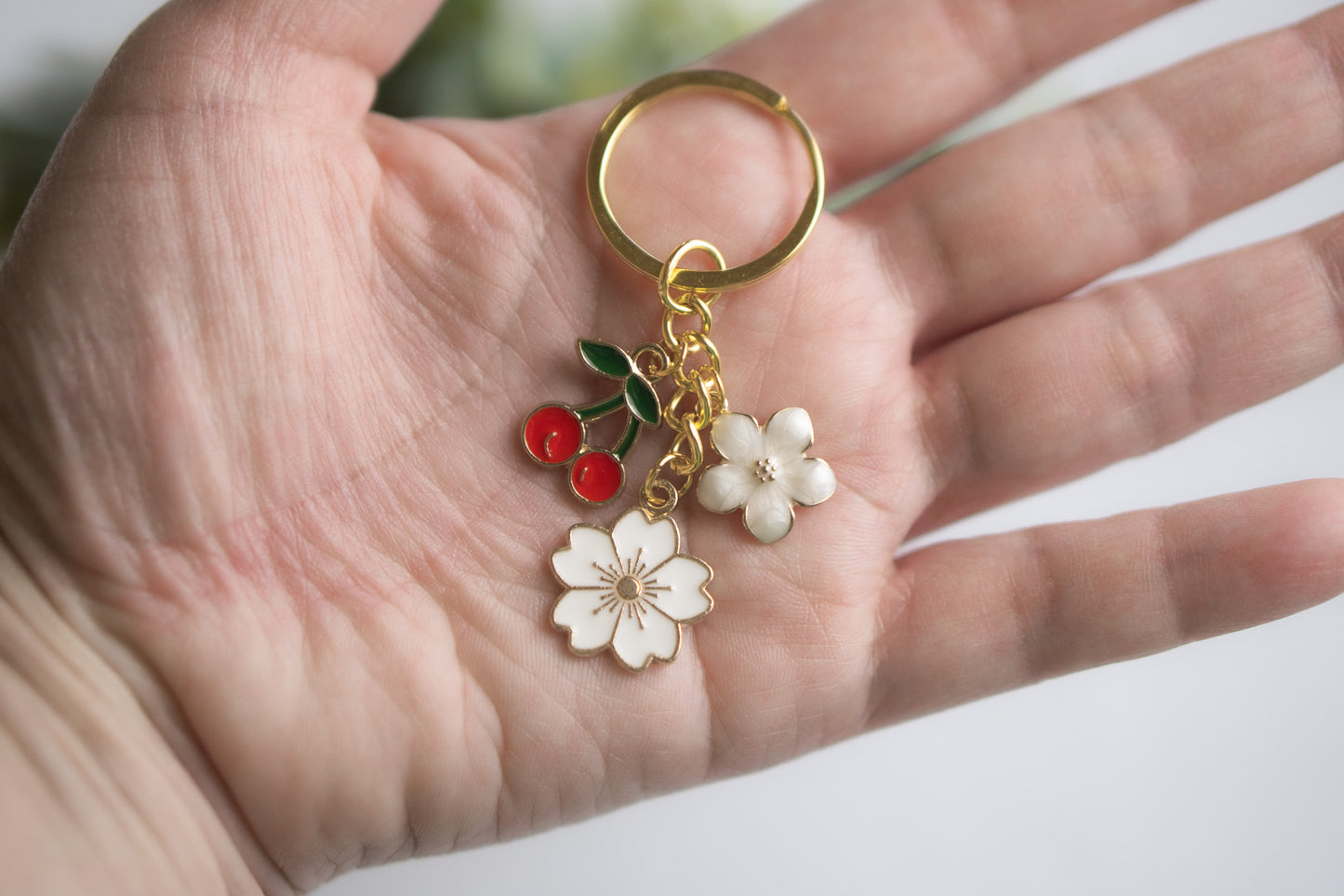 Cherry and Flower charm Keychain