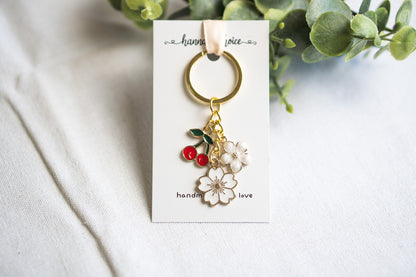 Cherry and Flower charm Keychain