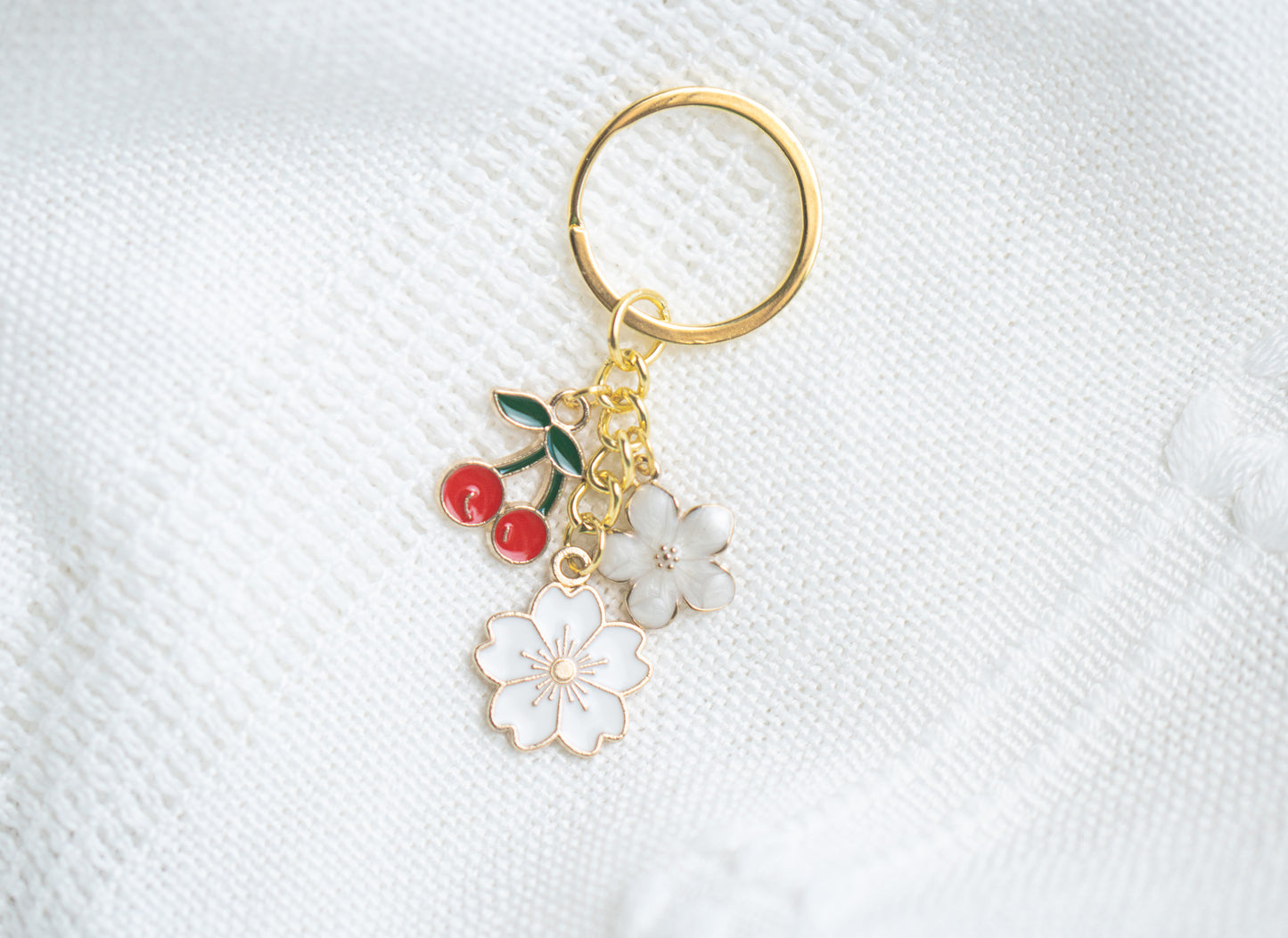 Cherry and Flower charm Keychain