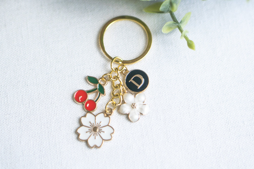 Cherry and Flower charm Keychain