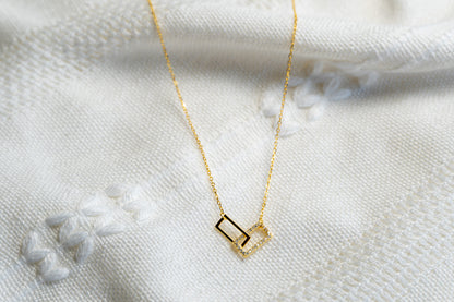 Cubic Zirconia Geometric Crossed Square Necklace