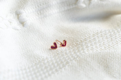 Tiny Cubic Zircon Pink Heart Stud