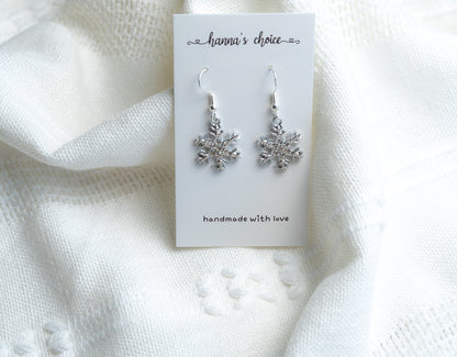 Silver Snowflake Drop Earrings