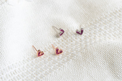 Tiny Cubic Zircon Pink Heart Stud