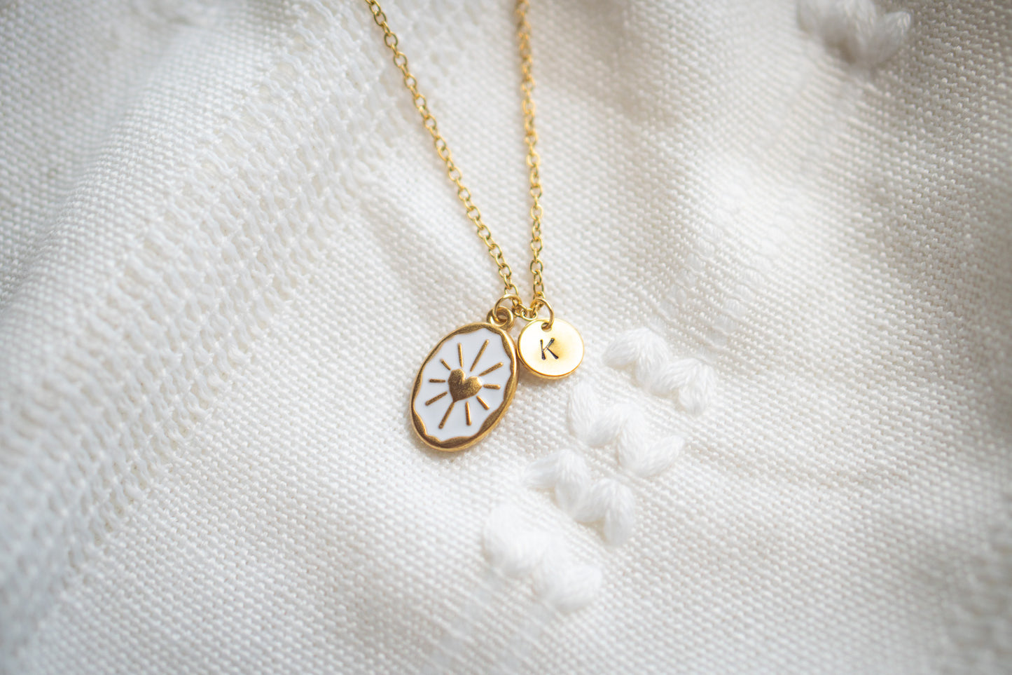 White Oval Gold Sun Necklace