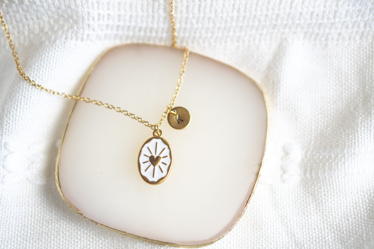 White Oval Gold Sun Necklace