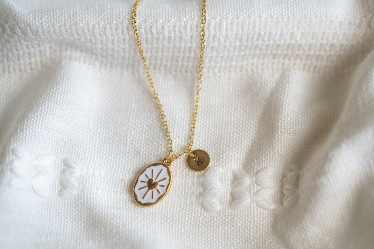 White Oval Gold Sun Necklace