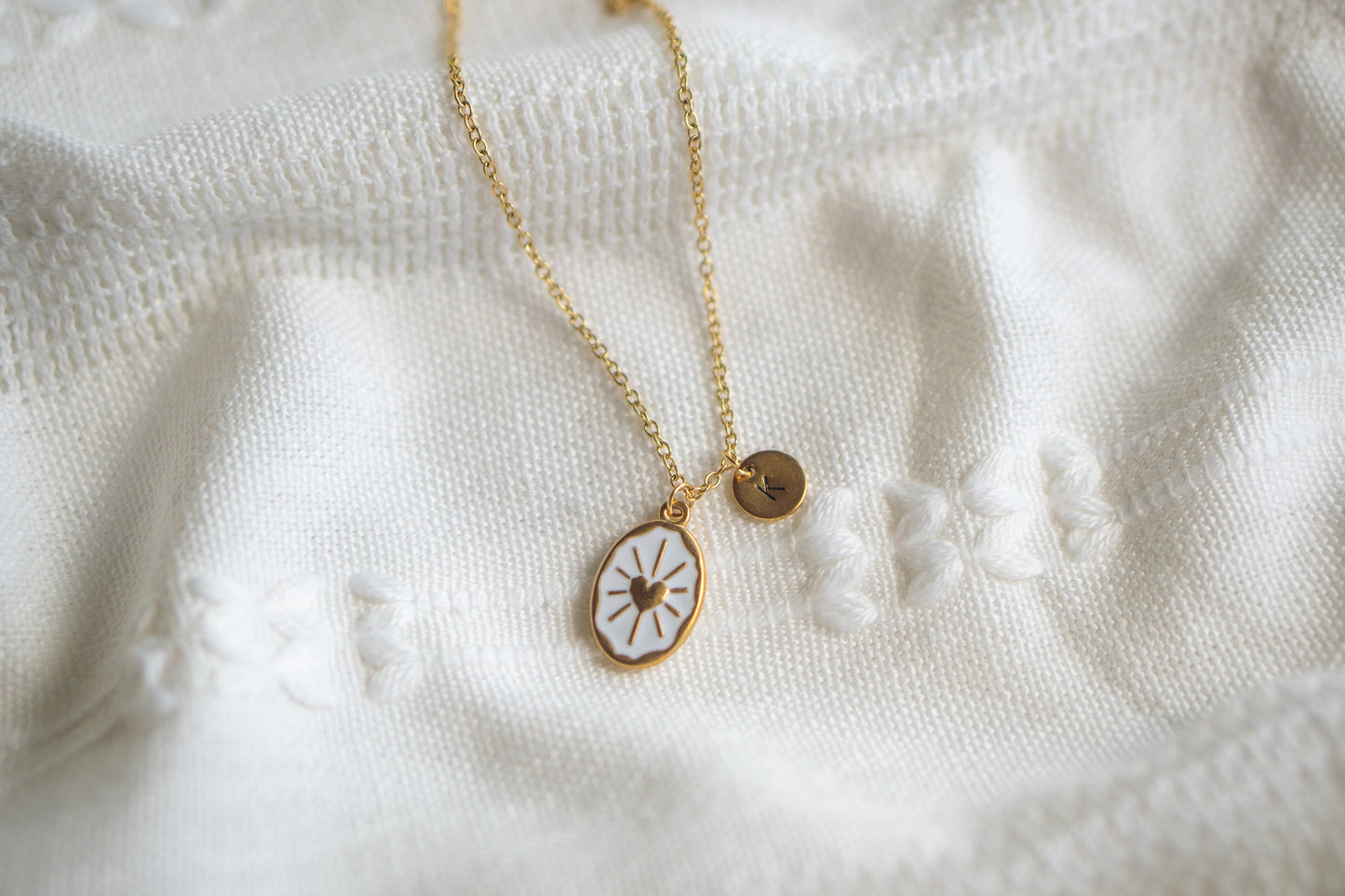 White Oval Gold Sun Necklace