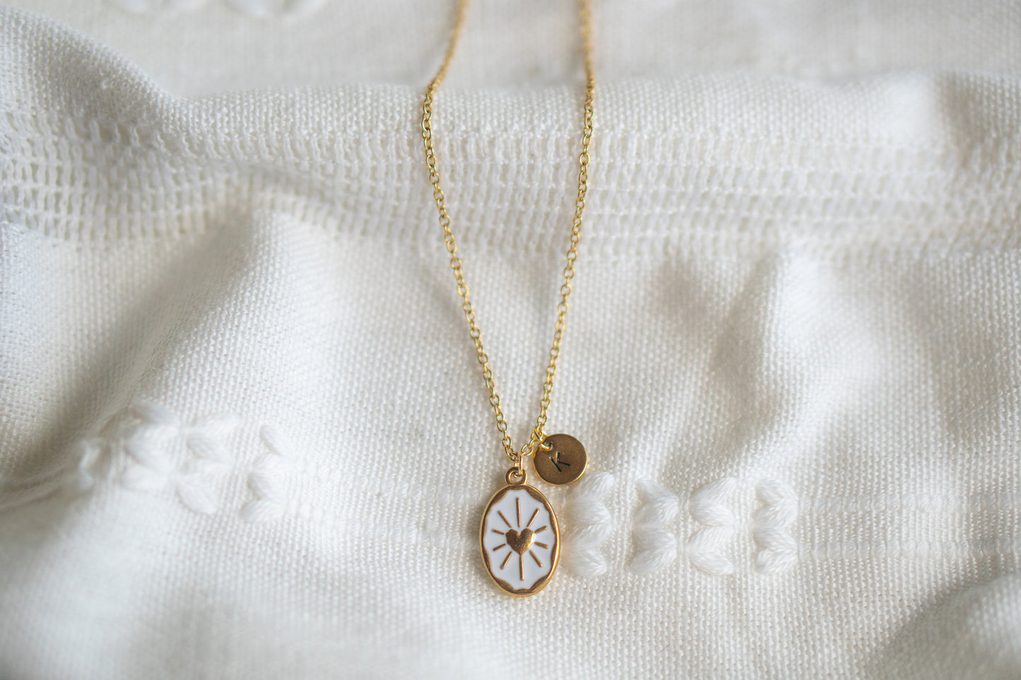 White Oval Gold Sun Necklace