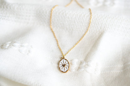 White Oval Gold Sun Necklace