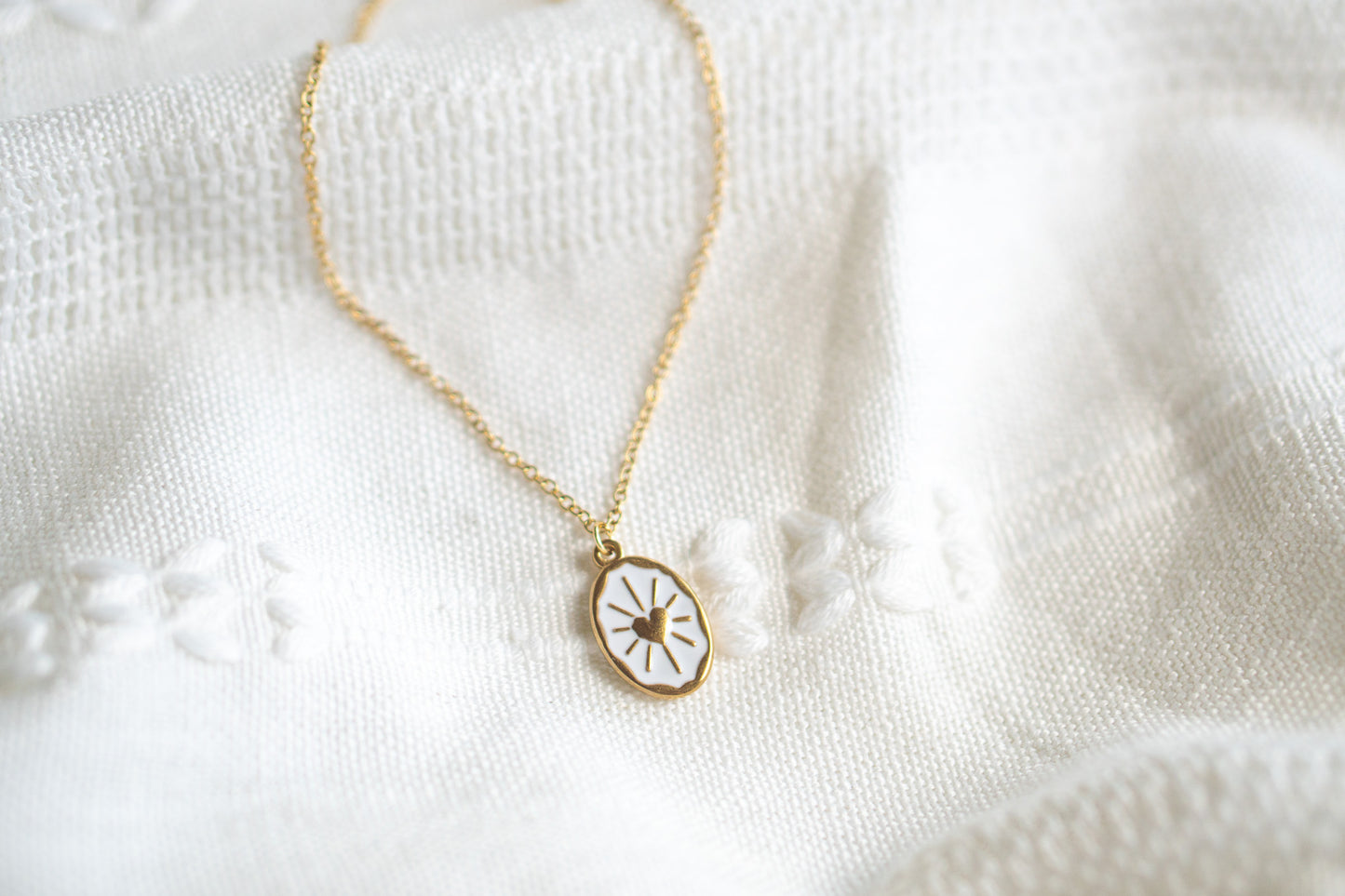 White Oval Gold Sun Necklace