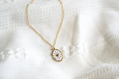 White Oval Gold Sun Necklace