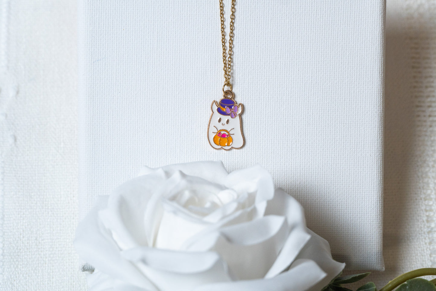 Cute Ghost with Pumpkin Necklace