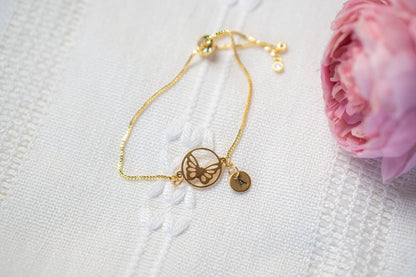 Gold Butterfly in a circle Bracelet