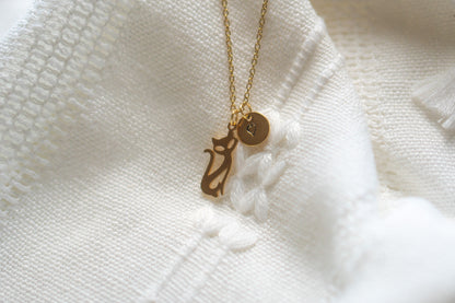 Gold Cat Kitten Silhouette Necklace,