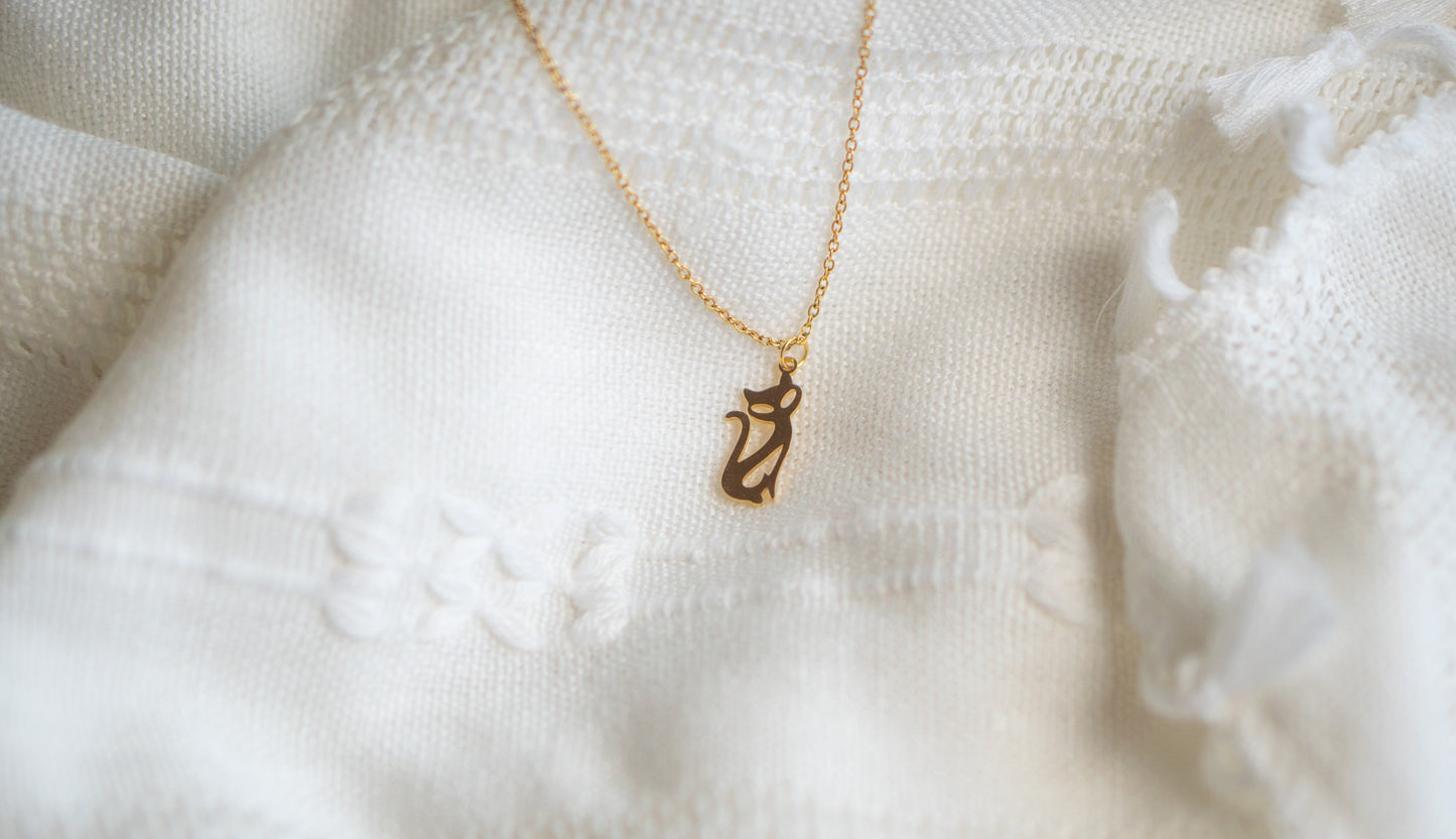 Gold Cat Kitten Silhouette Necklace,