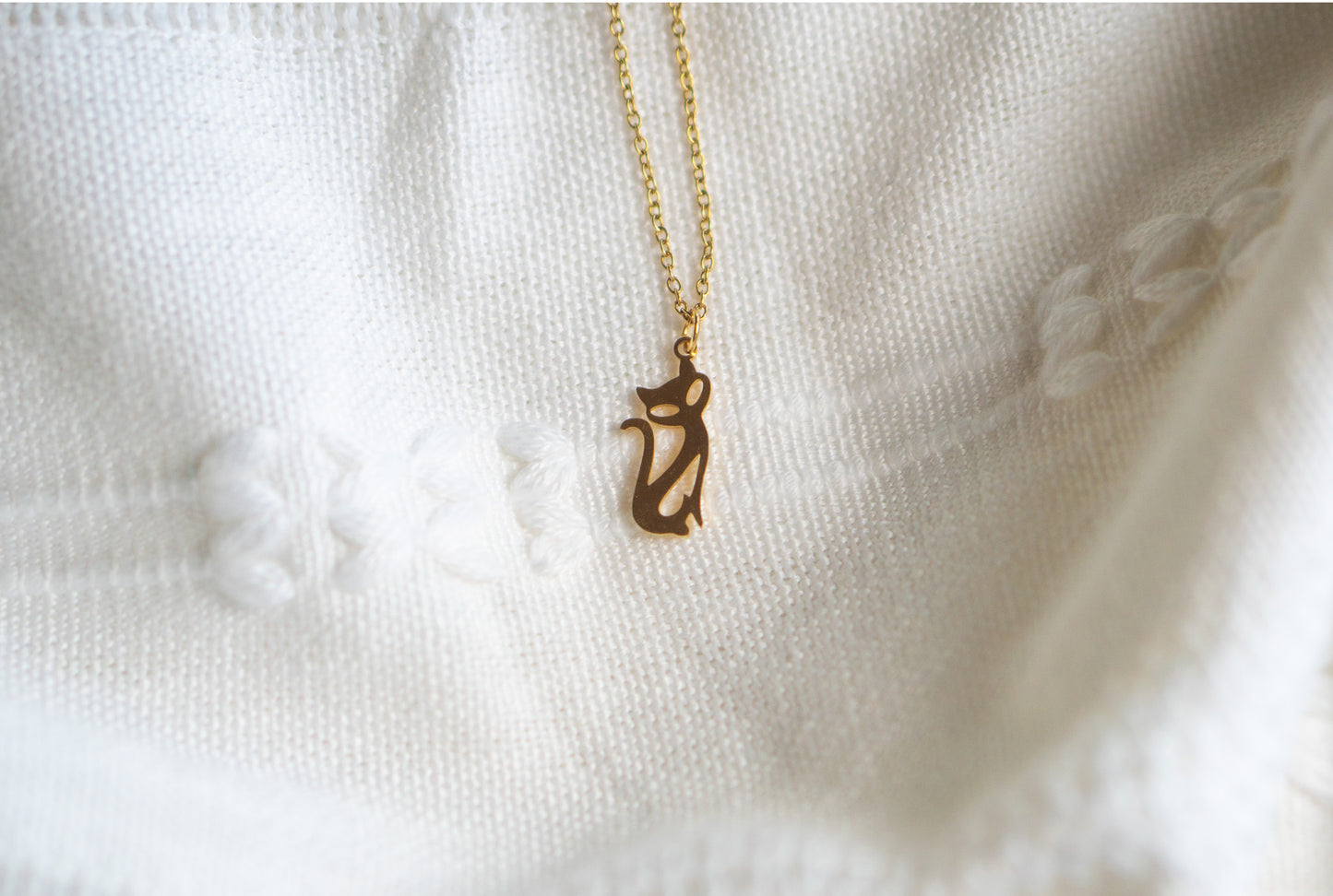 Gold Cat Kitten Silhouette Necklace,