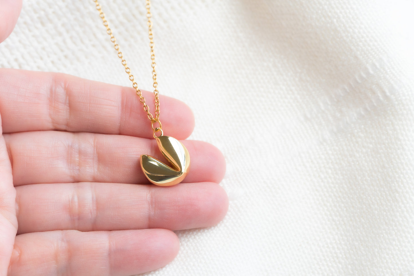 Gold Fortune Cookie Necklace