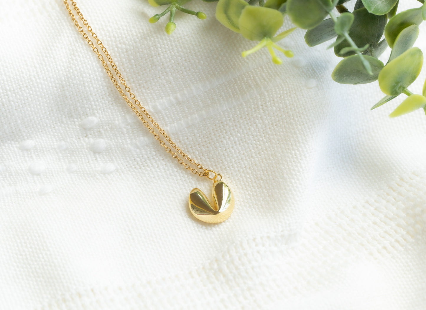 Gold Fortune Cookie Necklace