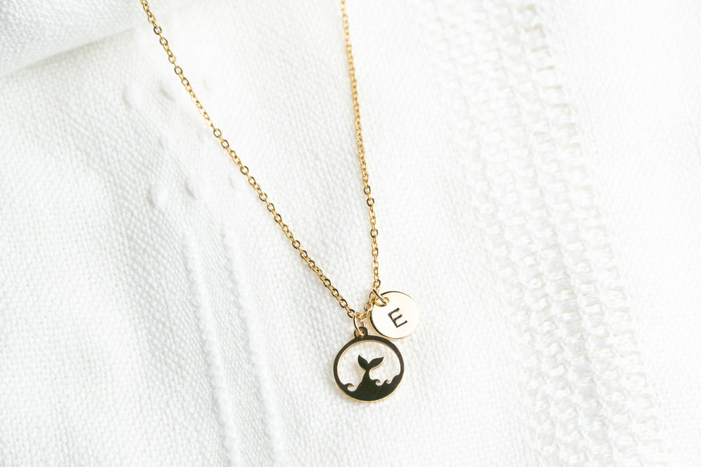 Gold Flat Round Mermaid Tail Pendant Necklace