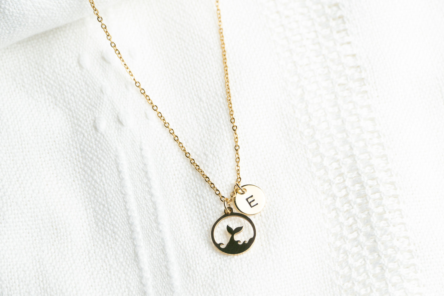 Gold Flat Round Mermaid Tail Pendant Necklace