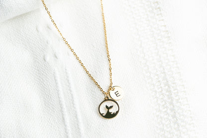 Gold Flat Round Mermaid Tail Pendant Necklace