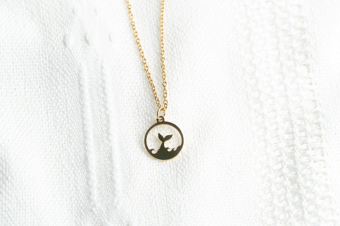 Gold Flat Round Mermaid Tail Pendant Necklace
