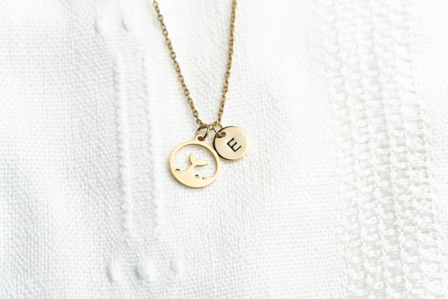 Gold Flat Round Mermaid Tail Pendant Necklace