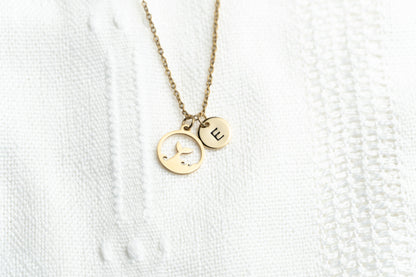 Gold Flat Round Mermaid Tail Pendant Necklace