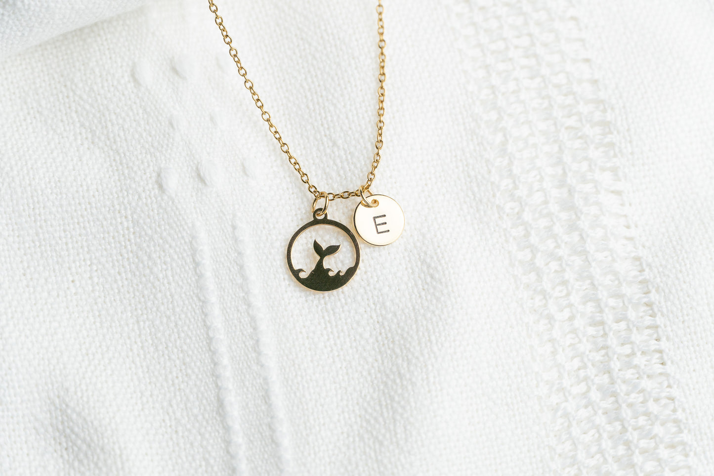 Gold Flat Round Mermaid Tail Pendant Necklace