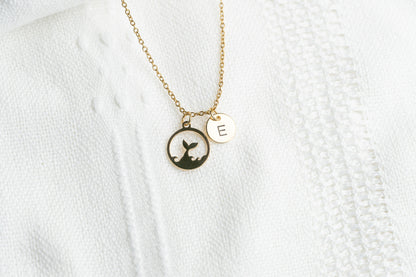 Gold Flat Round Mermaid Tail Pendant Necklace