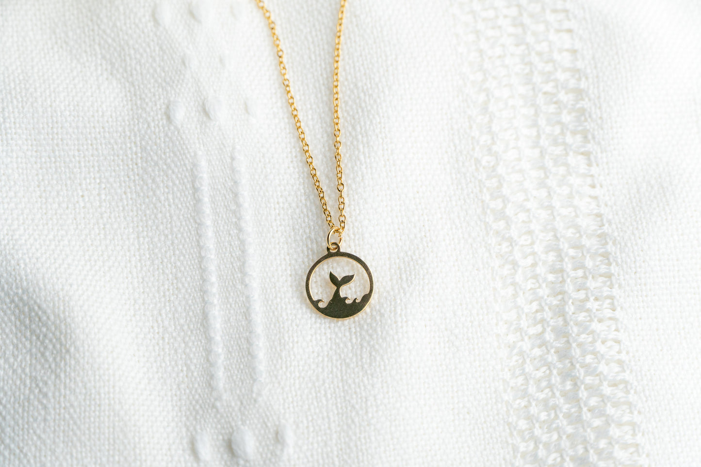 Gold Flat Round Mermaid Tail Pendant Necklace